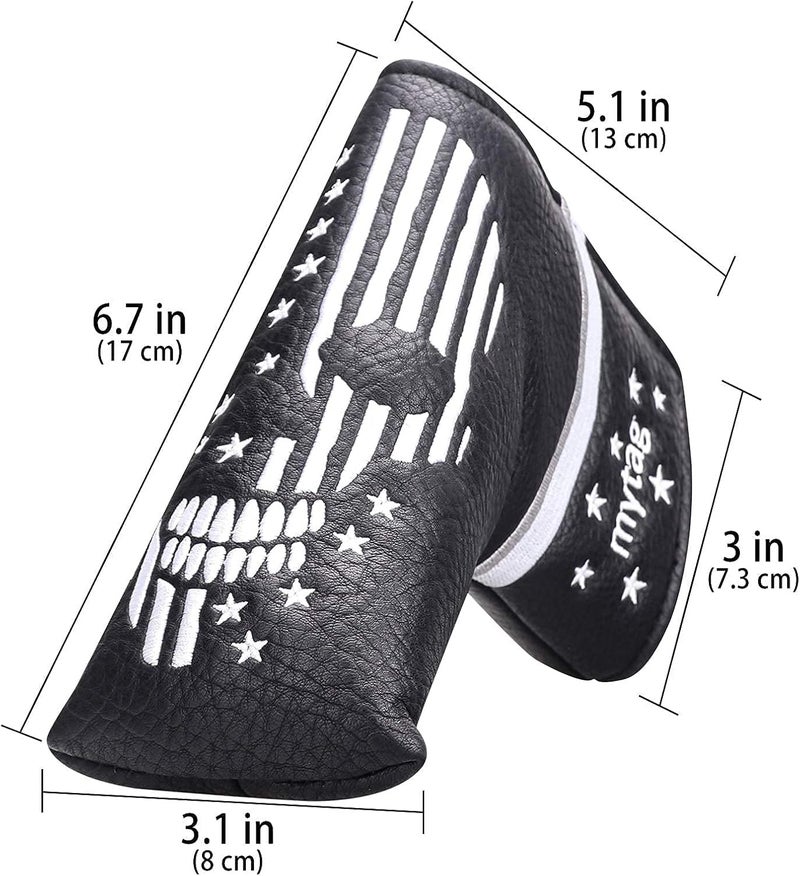 caiobob mytag Skull Skeleton Golf Head Covers Black Synthetic Leather Golf Headcovers Set Fits Driver Fairway Wood Hybrid/Utility Putter Iron Wedge Headcover - Image 5